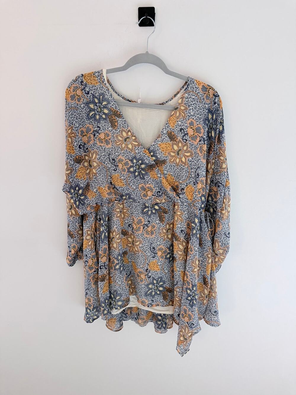 Free People Teegan Sky Combo Asymmetric Blue Yellow Mini Dress-Size S